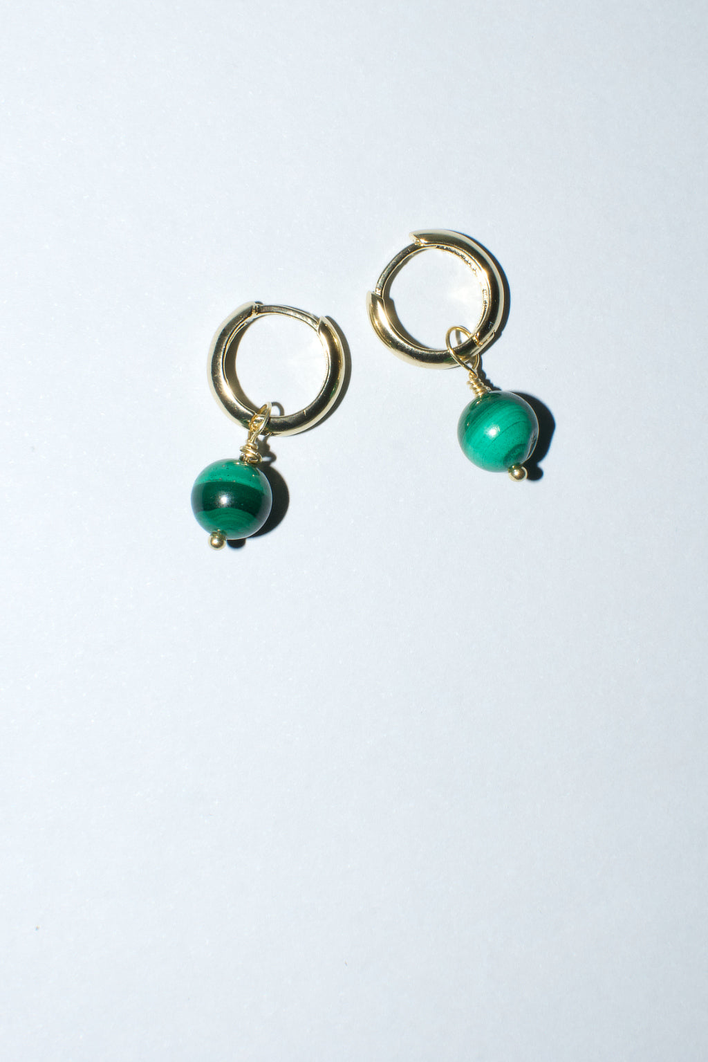 18ct gold filled hoop earrings with malachite gemstones by Anouk Gania